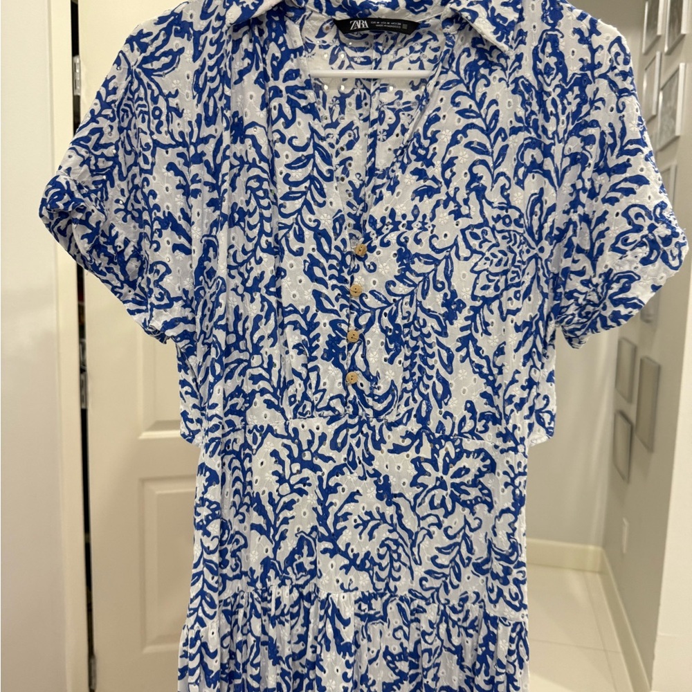 Zara Floral Blue and White Dress